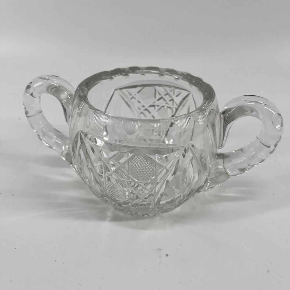 Vintage Sugar Bowl American Cut Glass Open Doubled Handled - Picture 1 of 5
